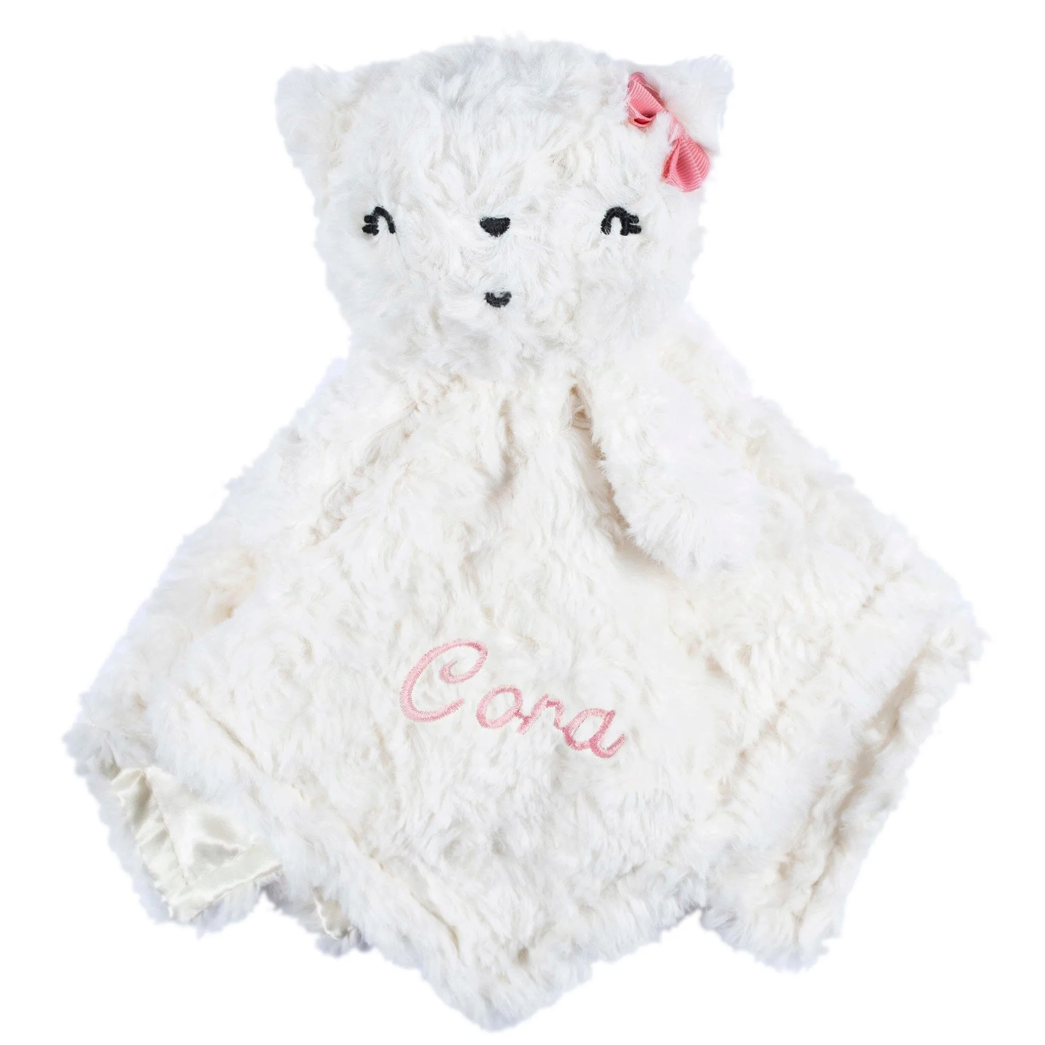 Embroidered Baby Girls Cat Security Blanket