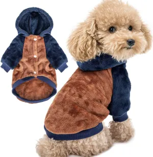 FabriCastle Dog Hoodie Sweater for Small Dogs Boy and Girl, Dog Clothes S XS XXS Puppy Sweatshirt, Pet Outfit, Cat Clothing Super Soft Warm Snap On Closure (Camel-Navy, X-Small)