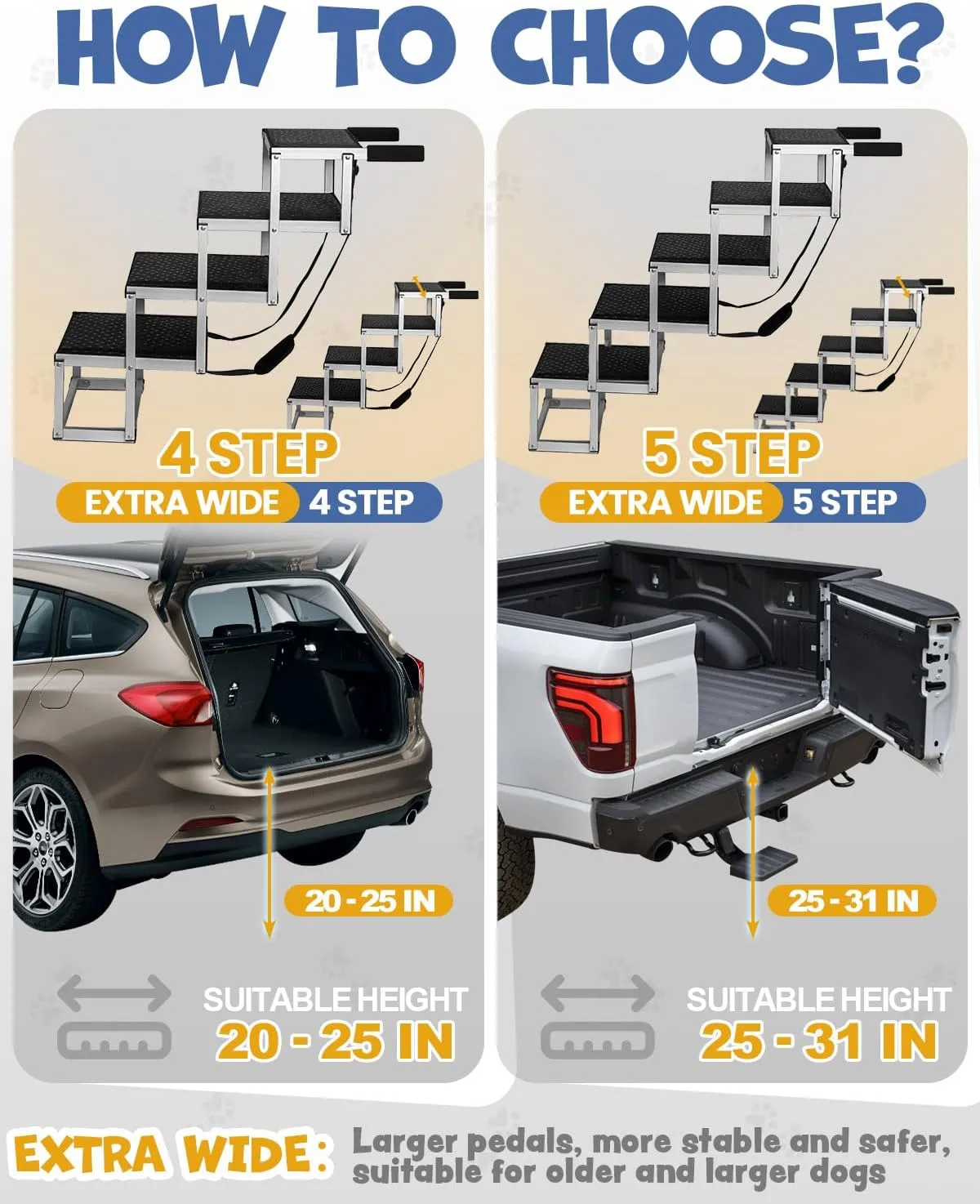 Foldable Dog Car Ramp for Large Dogs, 5 Steps Portable Large Dog Steps for Car Truck SUV High Bed, Aluminum Stairs with Non-Slip Surface, Outdoor Ramp Stairs for Dogs Max Up to 200lbs