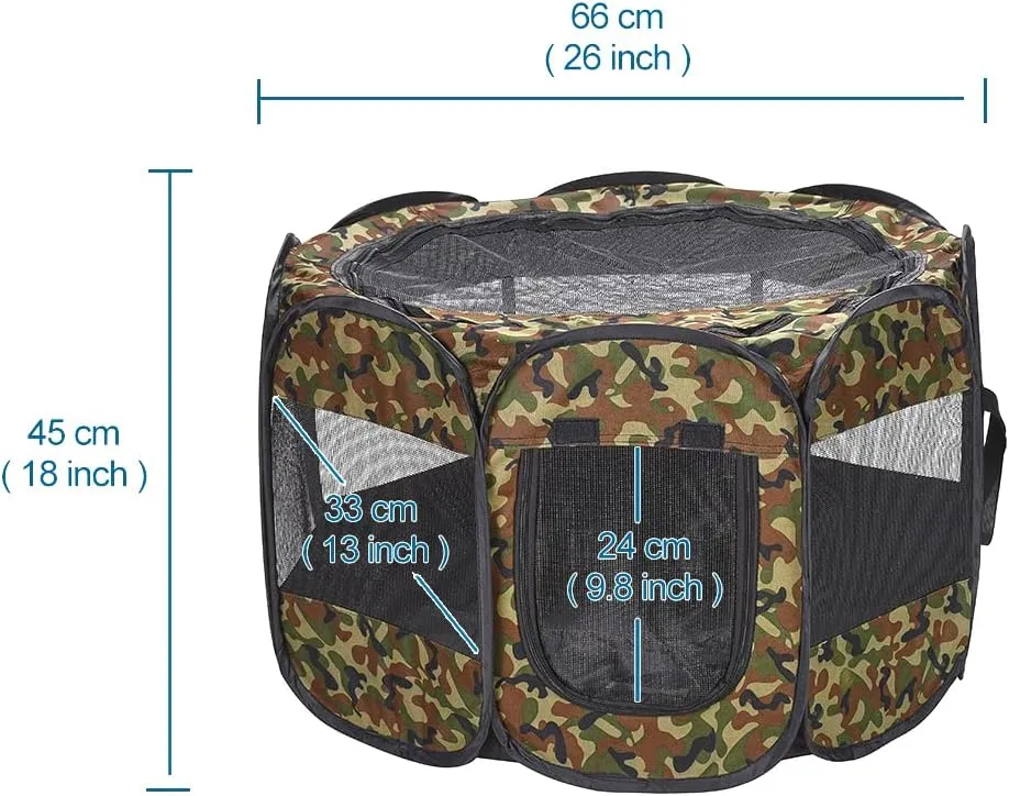 Foldable Pet Dog Playpen, Pop Up Portable Cat Playpen, Indoor/Outdoor for Kitten Puppy Play Pen, Cats Crate Cage Tent with Carrying Bag, 600D Oxford (Camo Green, Small (26"x26"x18"), 8)