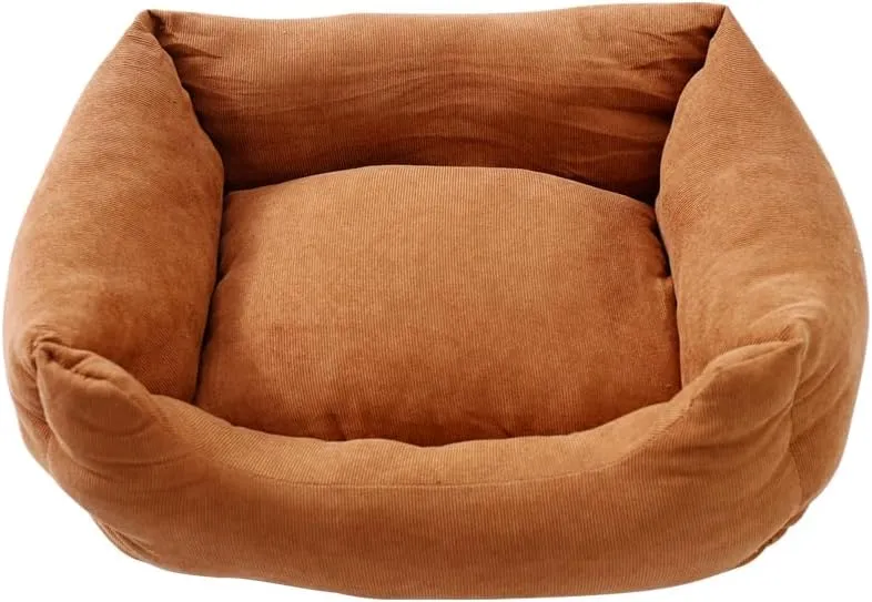 Hershii Rectangle Cat Bed Washable Small Dogs Puppies Kittens Pet Sofa Beds Sleeping Warming and Non-Slip Bottom - Brown