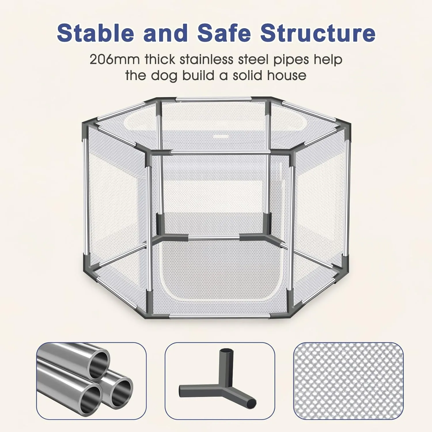 Hexagonal Dog playpen, 45Inch Soft Puppy Playpen with 600D Oxford Fabric, Stable Structure with Thickend Stainless Steel Tubes, 25.6 Inch Height Pet Playpen for Small and Medium Dogs, Animals