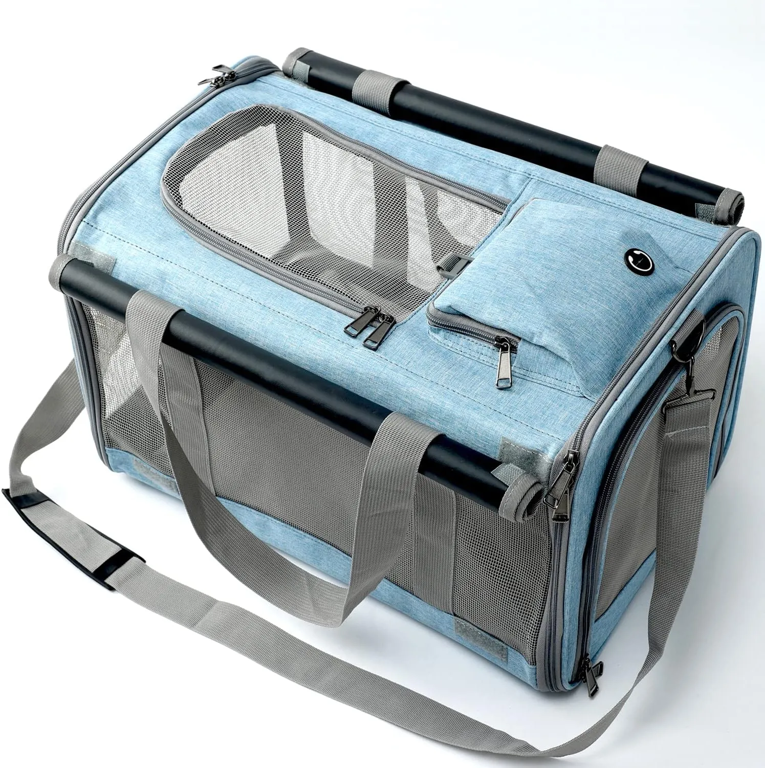 HSC PET Cat Carrier Blue Small Dog Bag,Soft-Sided Temporary Kennel for Puppy Traveling,5 Ventilated Mesh Windows with Curtains,Airline Approved