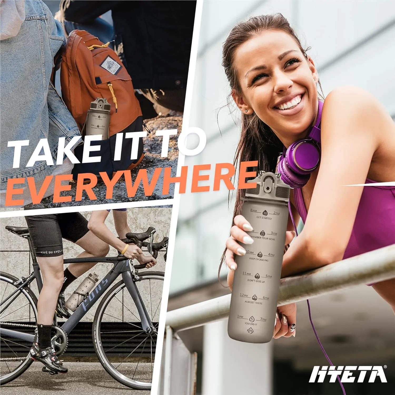 Hyeta 32oz Water Bottles with Straw - Stay Motivated and Hydrated with Convenient Times to Drink Markings, Durable, Leak-proof