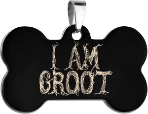 I Am Groot Pet Dog Tags Stainless Steel Cats Dogs ID Tags Charm Bone Shape