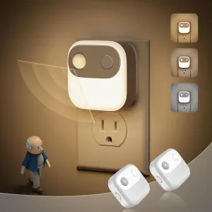 JandCase Motion Sensor Night Light, Night Lights Plug into Wall 2 Pack, 3000K/4000K/5000K Motion Activated Night Light, Light Sensor & Motion Sensor Nightlight for Bedroom, Stairs, Hallway