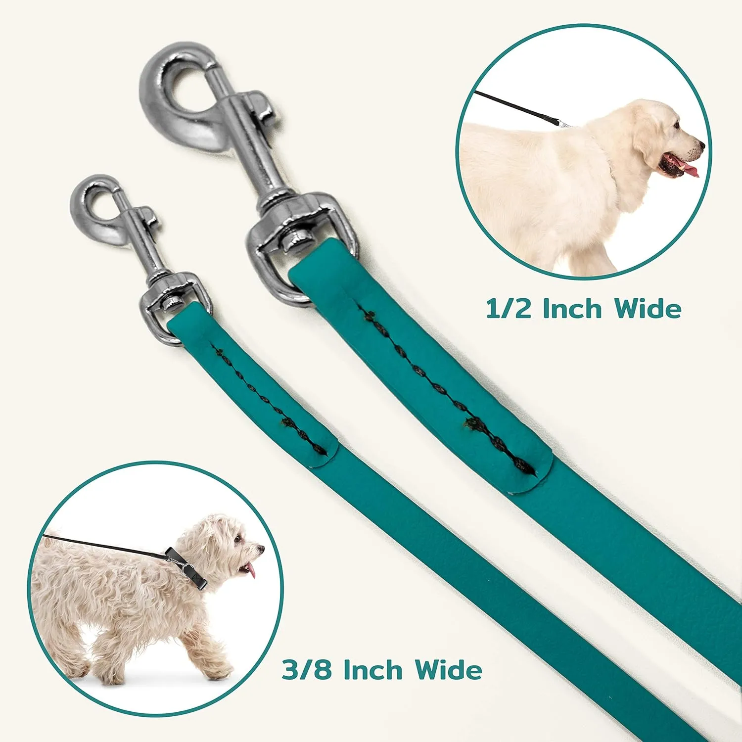 Jelly Pet Leash l Waterproof and Easy to Clean l Made in America l Stronger Than Leather (3/8'' x 6', Teal)