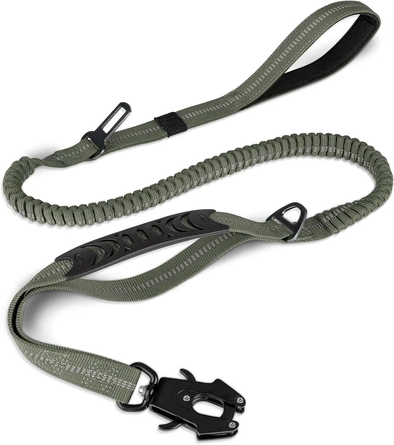 Joytale Tactical Dog Leash Heavy Duty, 4-6FT Shock Absorbing Bungee Lead with 2 Padded Handle, Metal Carabiner Clip, Car Seatbelt, Strong No Pull Leash for Medium Large X-Large Dogs, Army Green
