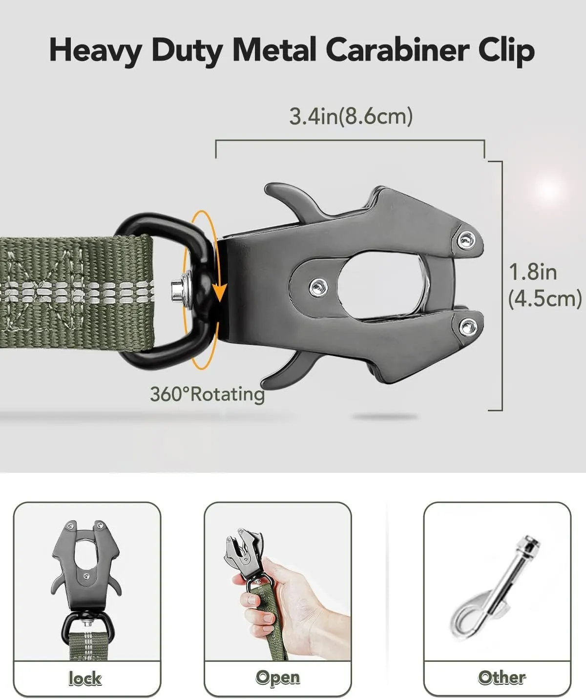 Joytale Tactical Dog Leash Heavy Duty, 4-6FT Shock Absorbing Bungee Lead with 2 Padded Handle, Metal Carabiner Clip, Car Seatbelt, Strong No Pull Leash for Medium Large X-Large Dogs, Army Green