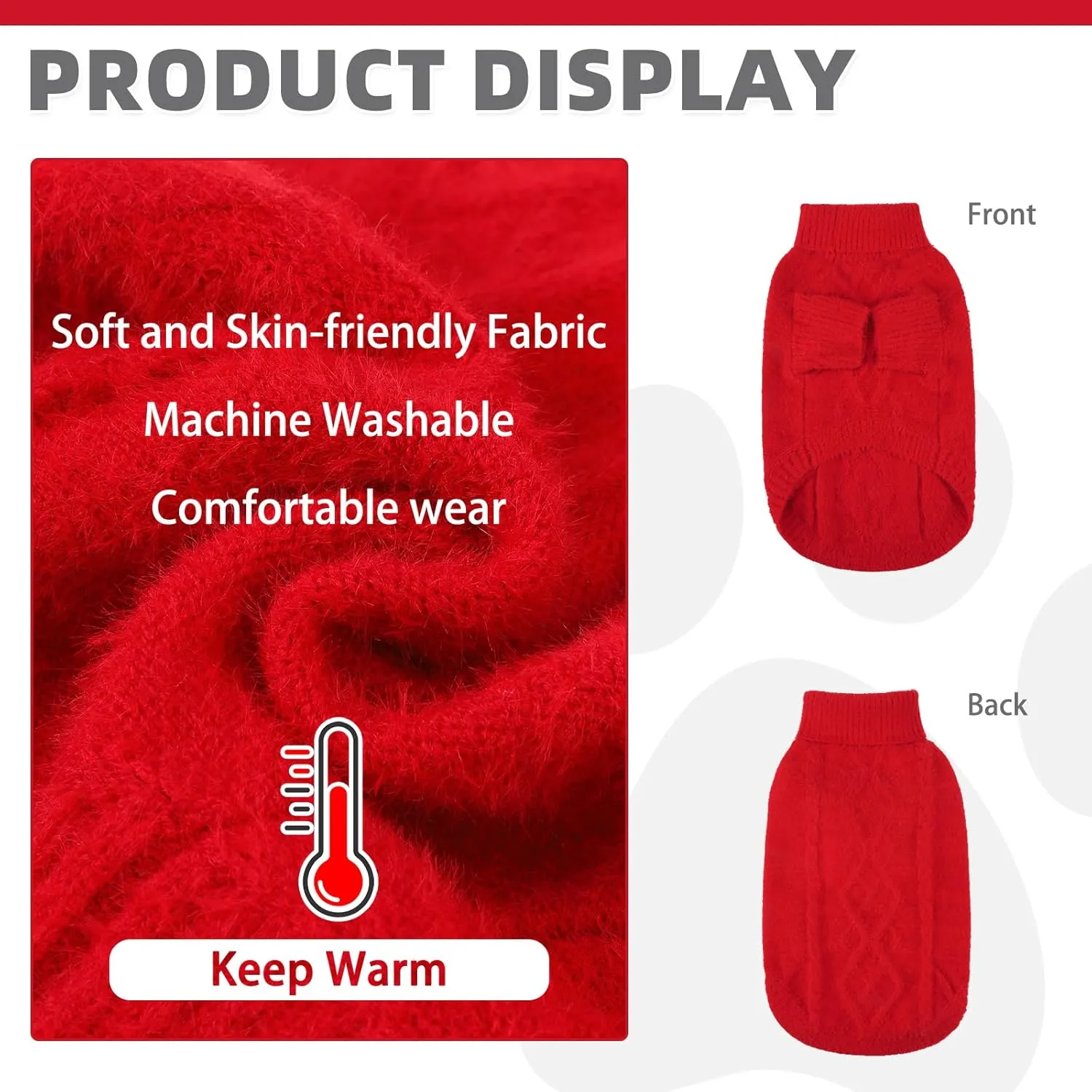 KOOLTAIL Dog Sweater, Fuzzy Thick Super Soft Warm Dog Christmas Sweater Turtleneck Pullover for Cold Weather, Knitted Fleece Pet Fall Clothes Coats for Small Medium Large Dogs Girls Boys, Red M