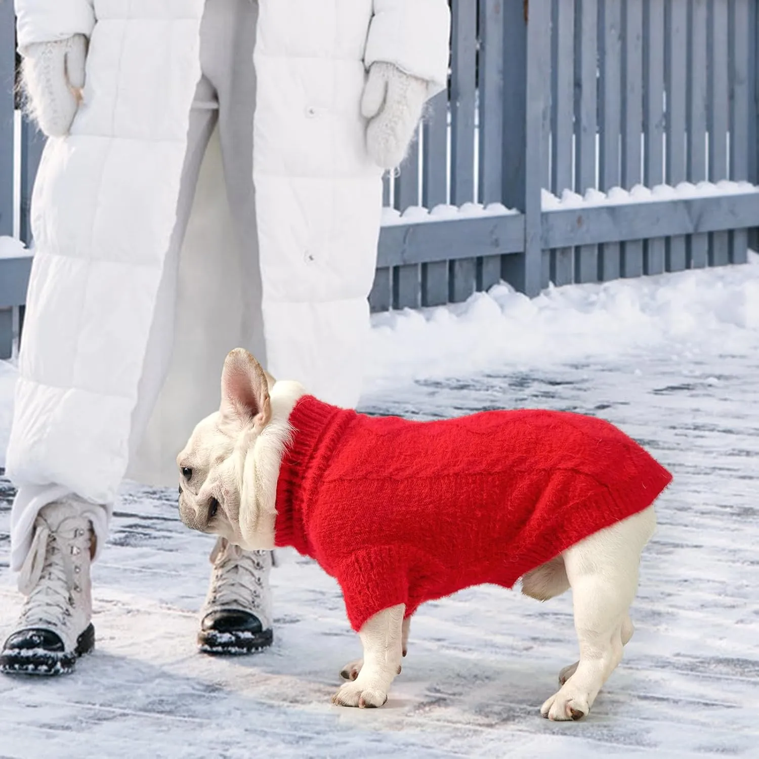 KOOLTAIL Dog Sweater, Fuzzy Thick Super Soft Warm Dog Christmas Sweater Turtleneck Pullover for Cold Weather, Knitted Fleece Pet Fall Clothes Coats for Small Medium Large Dogs Girls Boys, Red M