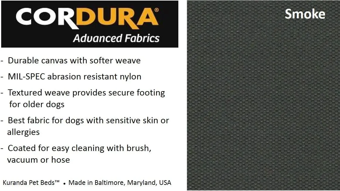 Kuranda Chewproof Crate Bed - Silver Aluminum - 50" x 36" - Cordura - Smoke