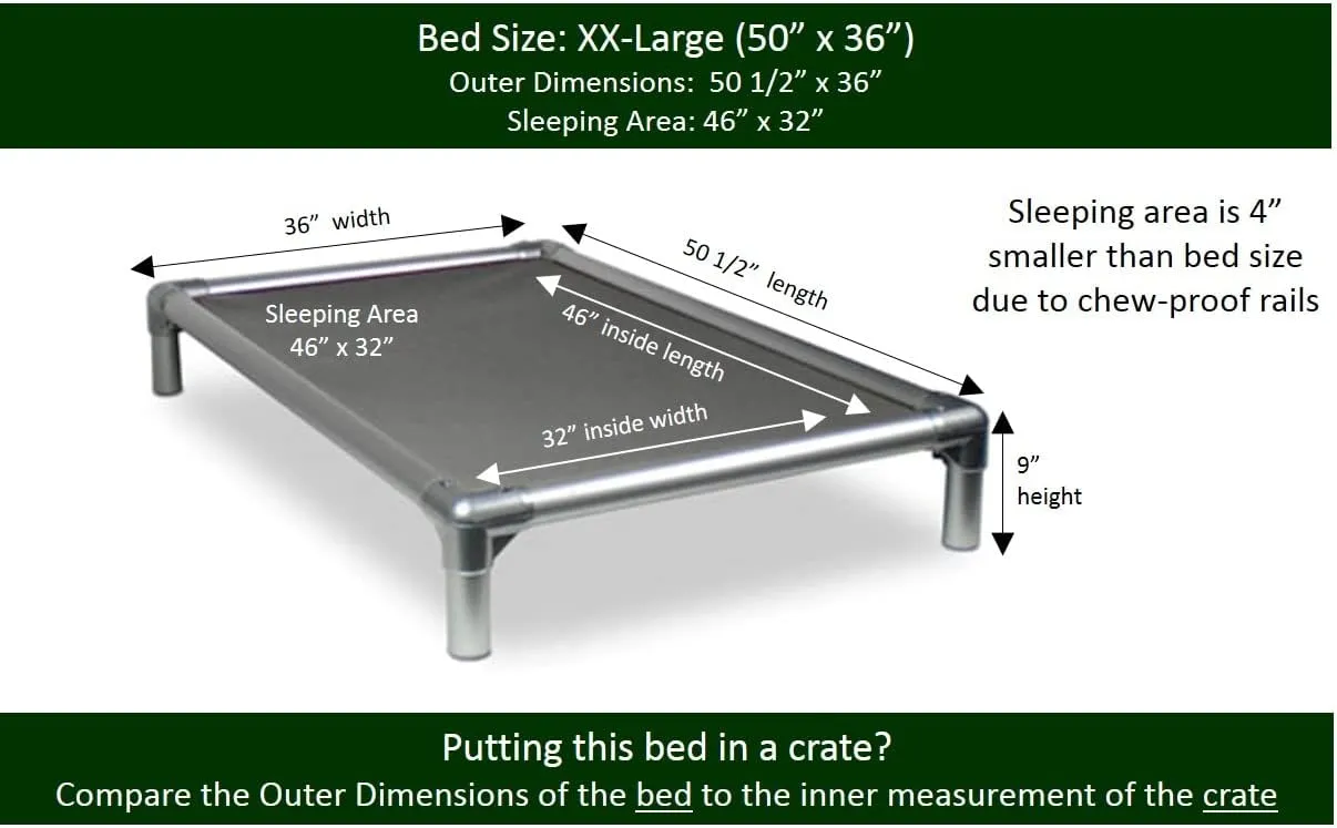 Kuranda Chewproof Crate Bed - Silver Aluminum - 50" x 36" - Cordura - Smoke