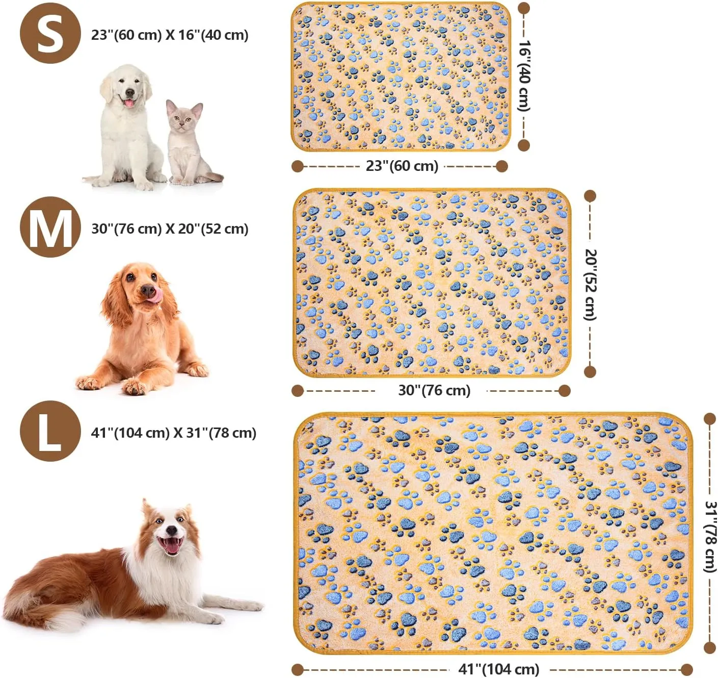 LeapSheep Pet Blankets for Dogs Cats - 3Pack Heart Pattern Super Soft Fluffy Dog Blankets for Small Medium Large Doggy Kitten (Paws, Large)