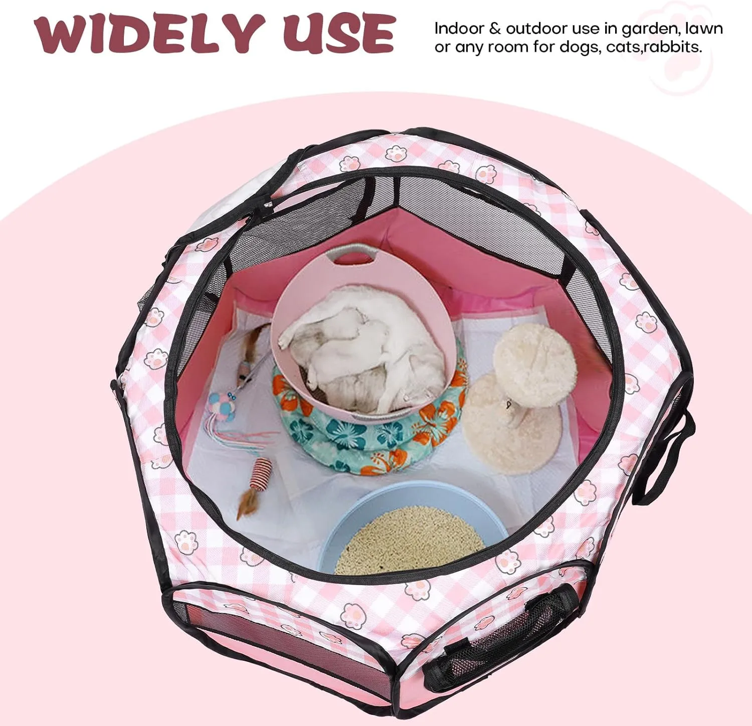 Lucky Monet Foldable Dog Playpen Cat Puppy Playpen Indoor Pop Up Pet Animal Playpen Outdoor Kennel Cage Pen Tent for Small Medium Dog Puppy Cat Kitten Rabbit - Large, Pink