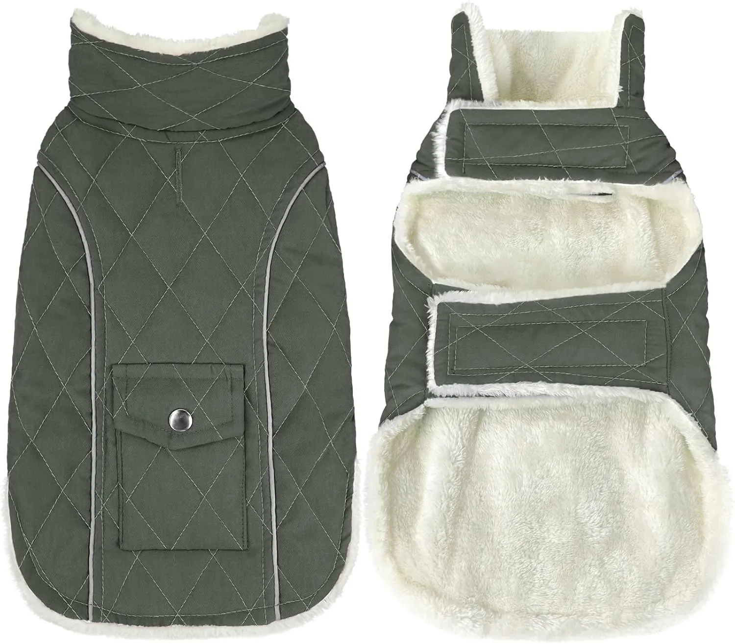 Malier Winter Coat - Windproof Dog Coats with Pocket, Extra Warm Fleece Jacket, Reflective Clothes for Small to Large Dogs and Puppies (Green, Large)