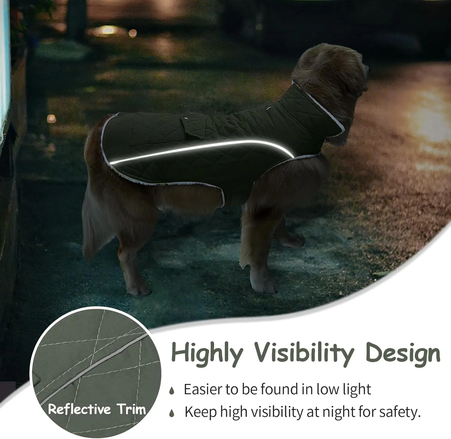 Malier Winter Coat - Windproof Dog Coats with Pocket, Extra Warm Fleece Jacket, Reflective Clothes for Small to Large Dogs and Puppies (Green, Large)