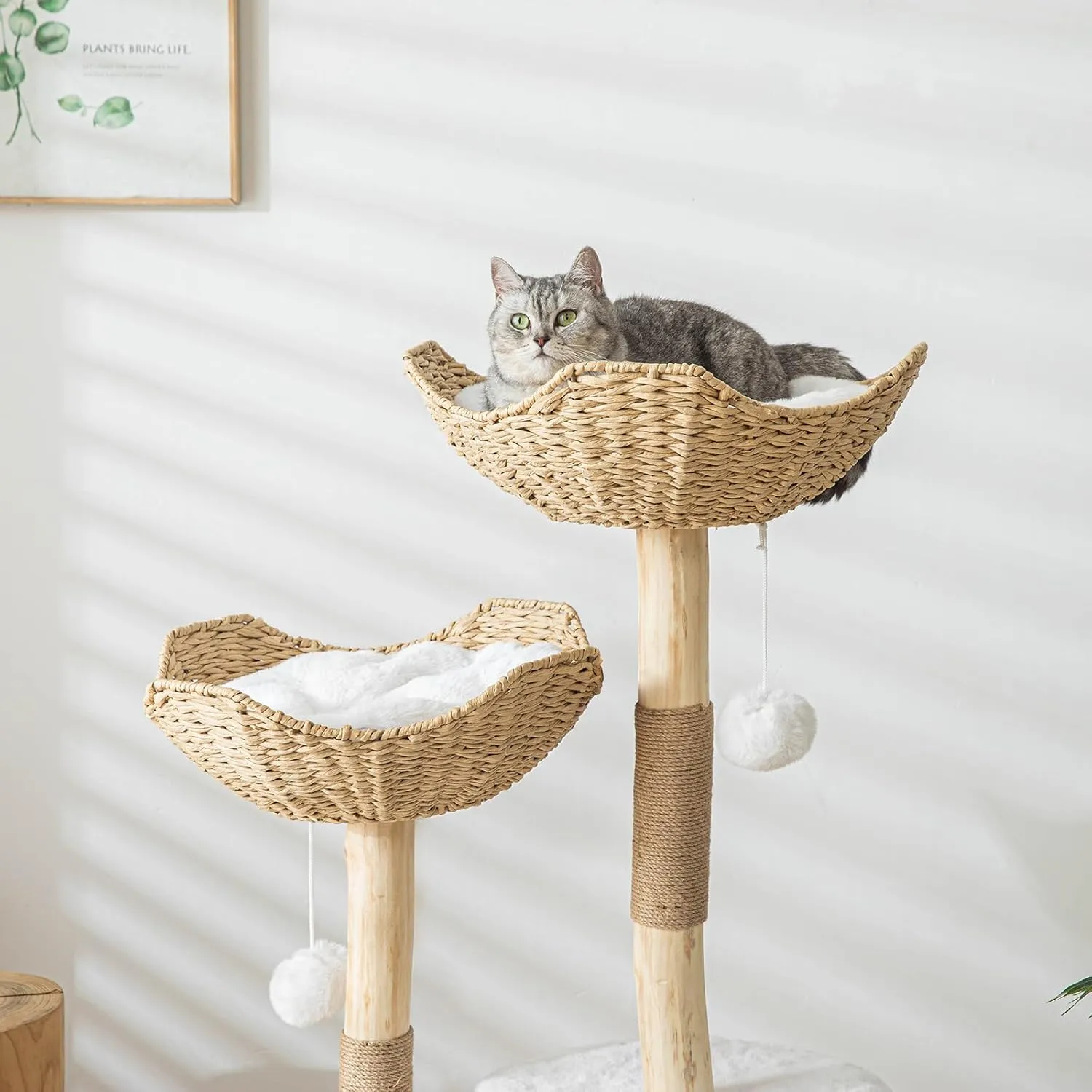 Modern Cat Tree for Indoor Cats Large Adult 46" Tall,Wooden Cat Tower for Large Cats with Scratching Post,Luxury Cat Condo, White.