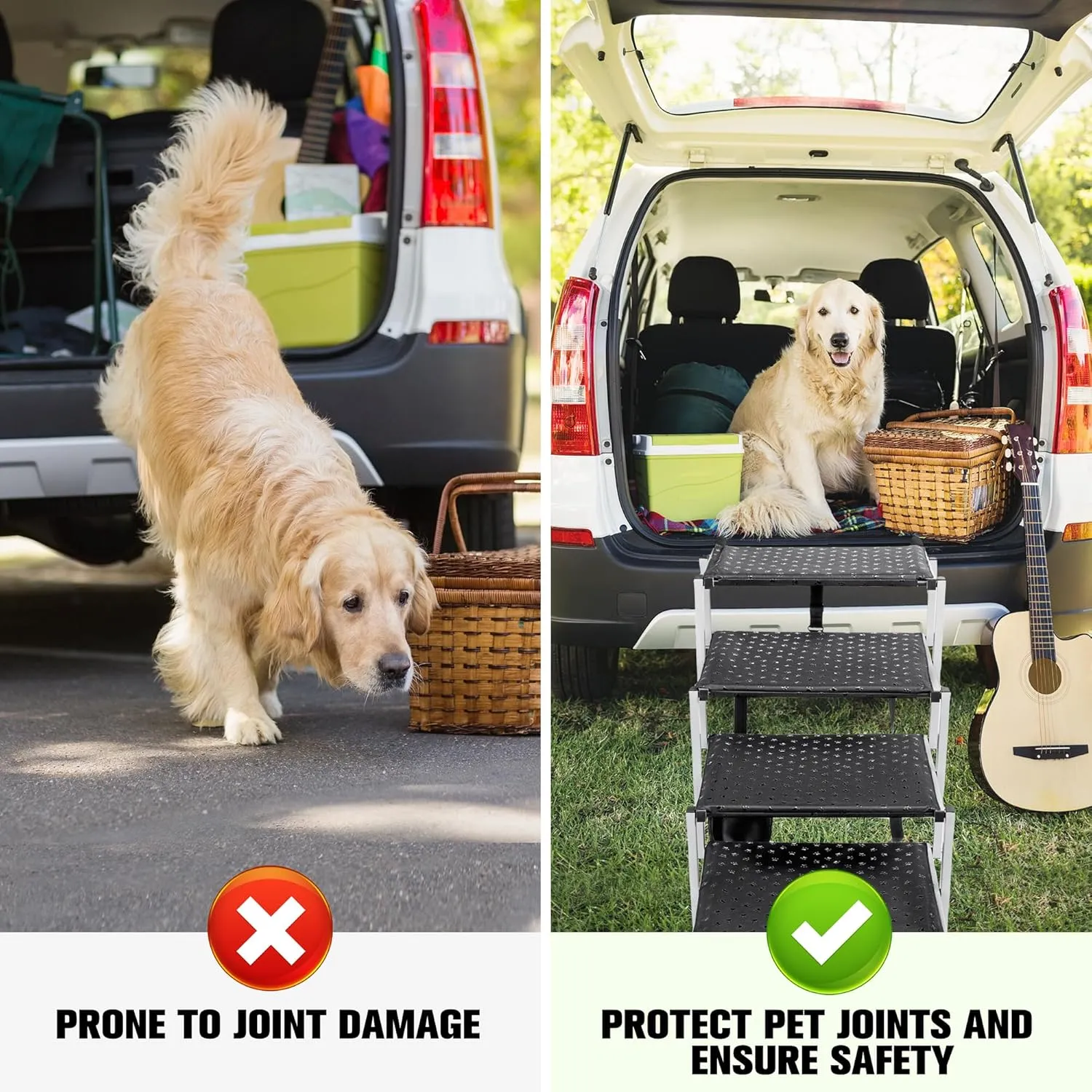 Niubya Portable Folding Dog Stairs for Cars, SUVs, Trucks - Lightweight Pet Ramp for Large Dogs with Non-Slip Surface - Reinforced Steps Support Up to 200 lb, 5 Steps
