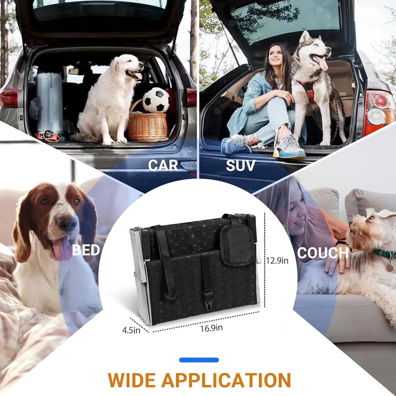 Niubya Portable Folding Dog Stairs for Cars, SUVs, Trucks - Lightweight Pet Ramp for Large Dogs with Non-Slip Surface - Reinforced Steps Support Up to 200 lb, 5 Steps