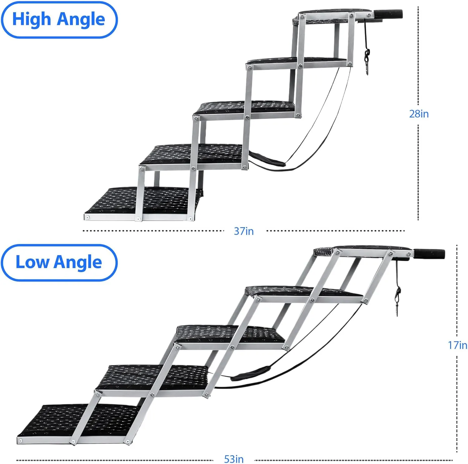 Niubya Portable Folding Dog Stairs for Cars, SUVs, Trucks - Lightweight Pet Ramp for Large Dogs with Non-Slip Surface - Reinforced Steps Support Up to 200 lb, 5 Steps