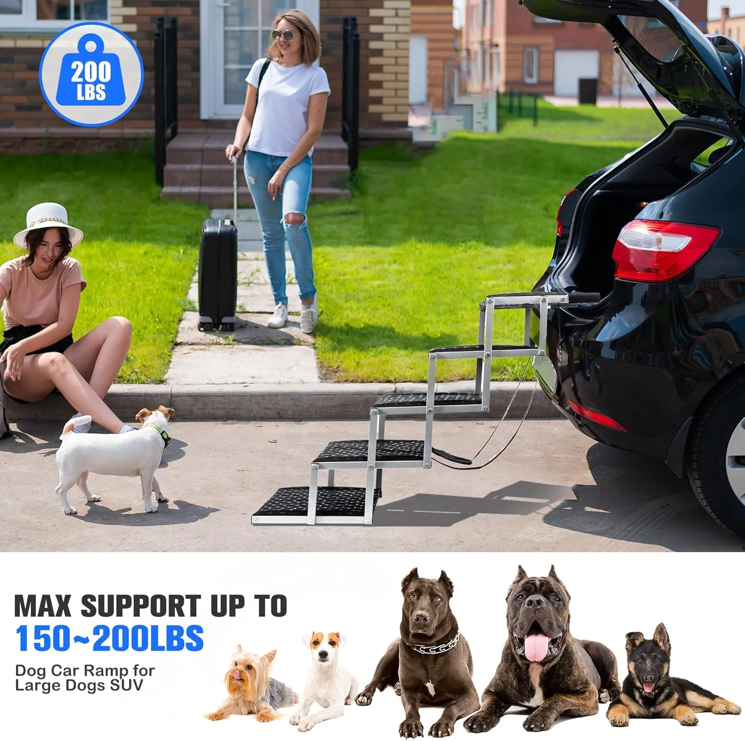 Niubya Portable Folding Dog Stairs for Cars, SUVs, Trucks - Lightweight Pet Ramp for Large Dogs with Non-Slip Surface - Reinforced Steps Support Up to 200 lb, 5 Steps