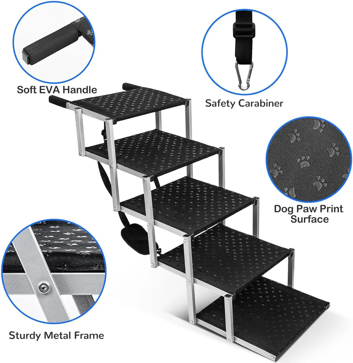 Niubya Portable Folding Dog Stairs for Cars, SUVs, Trucks - Lightweight Pet Ramp for Large Dogs with Non-Slip Surface - Reinforced Steps Support Up to 200 lb, 5 Steps