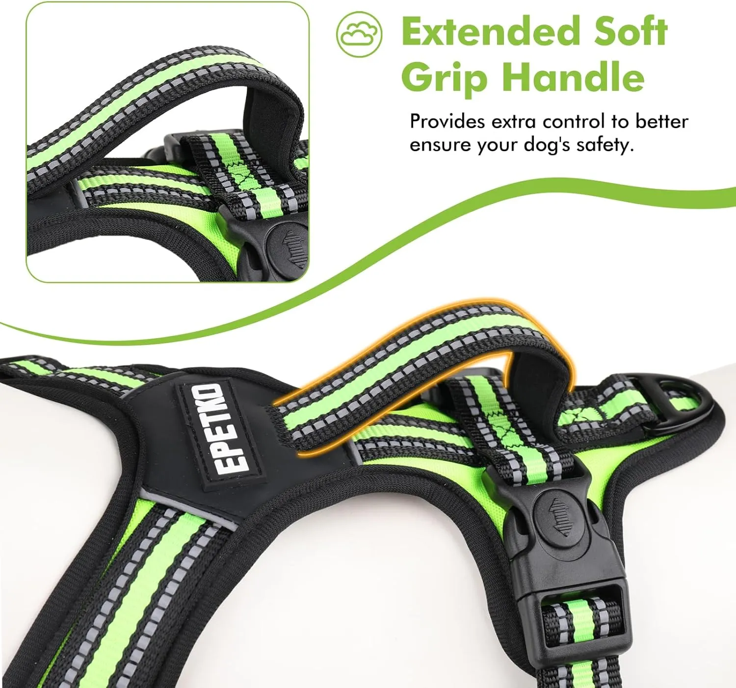 No Pull Dog Harness, No Choke Front Clip Pet Harness Adjustable Soft Padded Dog Vest with Easy Control Handle and Reflective Strips Dog Harness for Medium Large Dogs