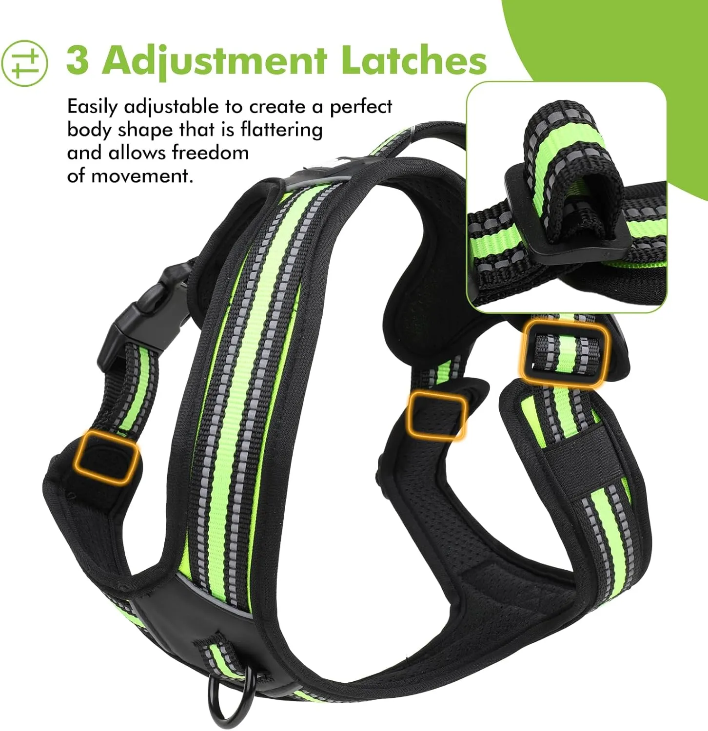 No Pull Dog Harness, No Choke Front Clip Pet Harness Adjustable Soft Padded Dog Vest with Easy Control Handle and Reflective Strips Dog Harness for Medium Large Dogs