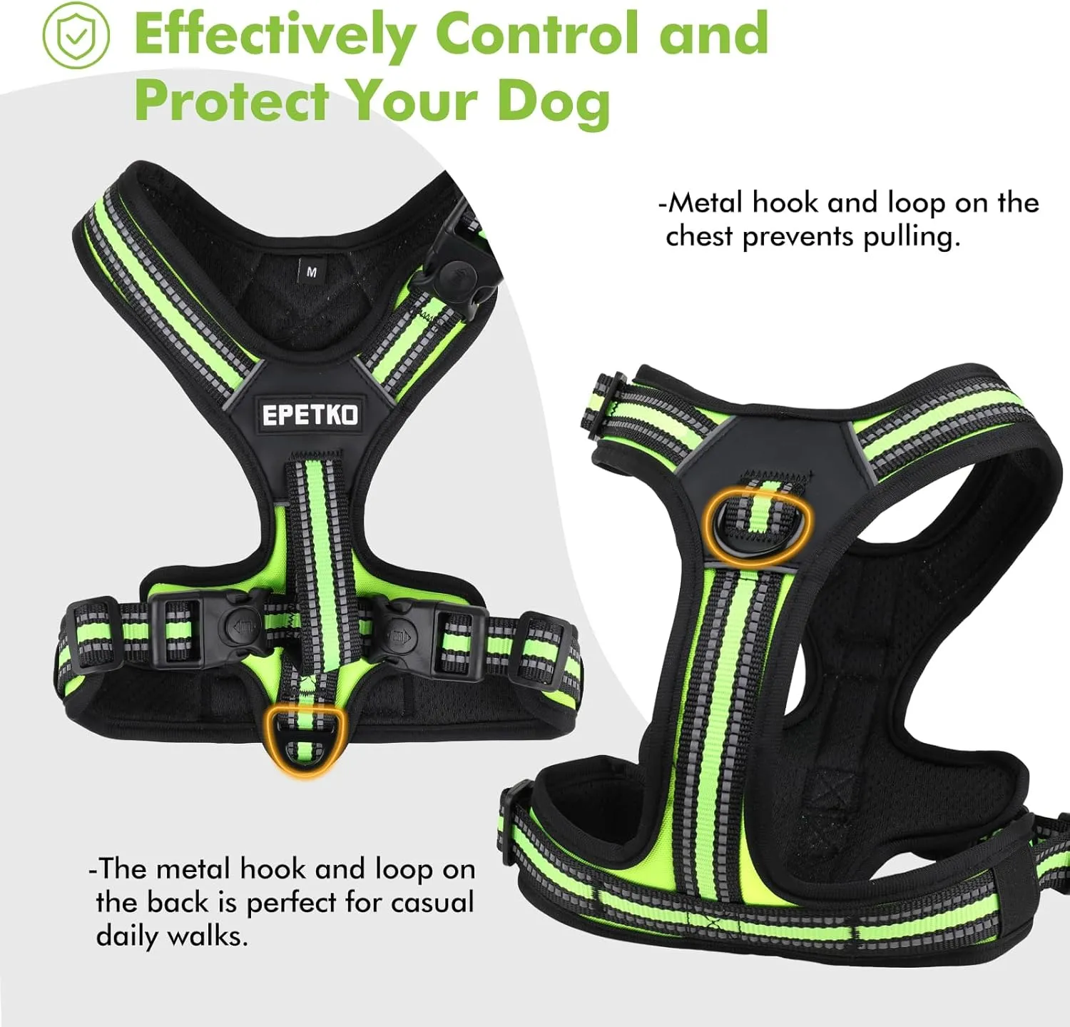 No Pull Dog Harness, No Choke Front Clip Pet Harness Adjustable Soft Padded Dog Vest with Easy Control Handle and Reflective Strips Dog Harness for Medium Large Dogs