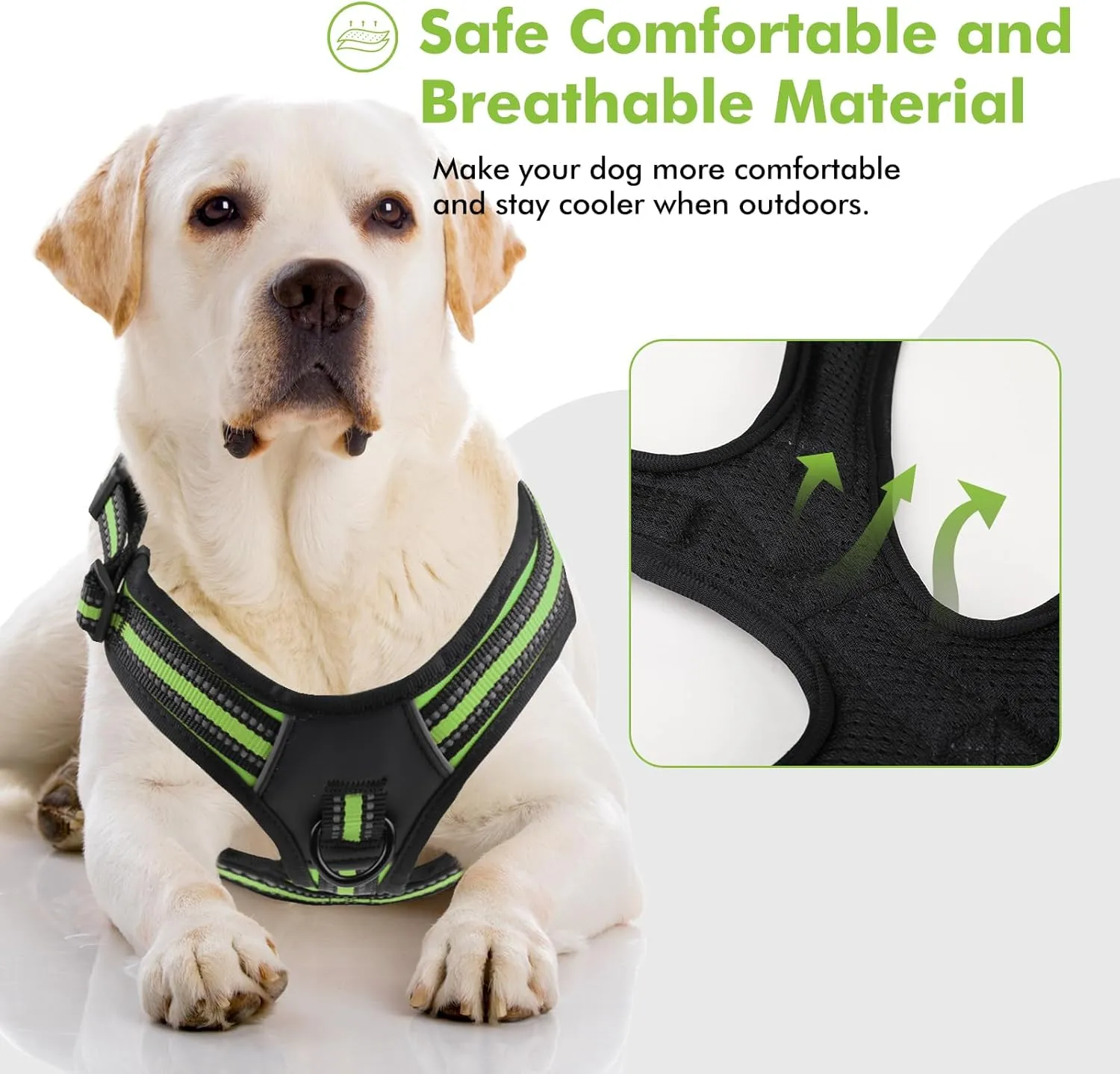 No Pull Dog Harness, No Choke Front Clip Pet Harness Adjustable Soft Padded Dog Vest with Easy Control Handle and Reflective Strips Dog Harness for Medium Large Dogs
