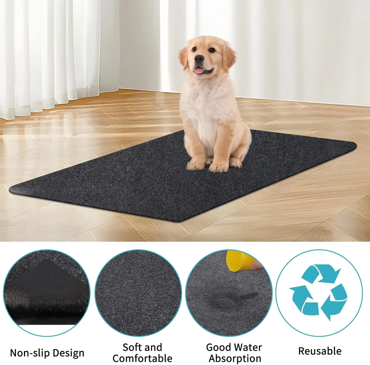 Non-Slip, Waterproof Dog Playpen Mat - Absorbent Dog Crate Mat Liner Protects Floors - Soft, Reusable, Ideal for Puppies & Seniors (Black, 29" x 48")
