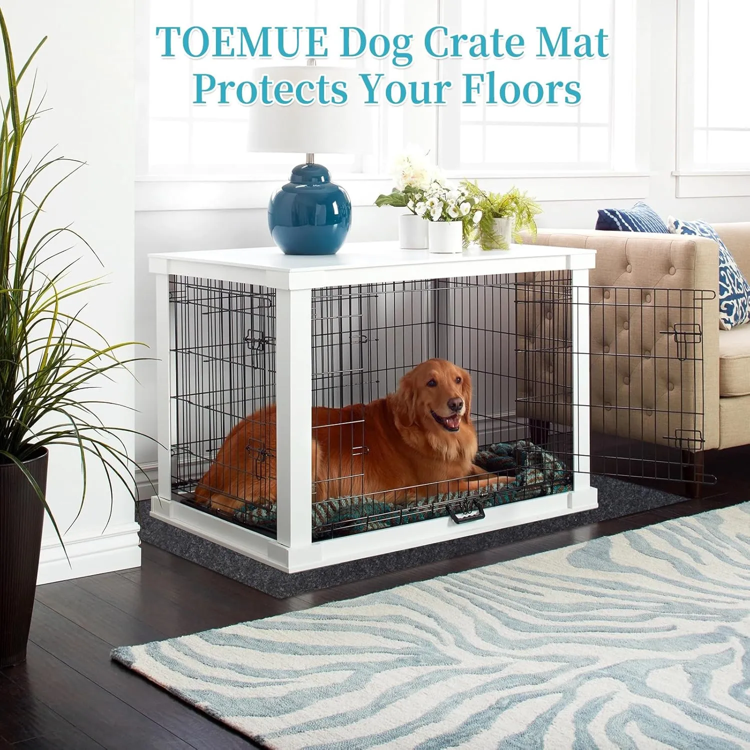 Non-Slip, Waterproof Dog Playpen Mat - Absorbent Dog Crate Mat Liner Protects Floors - Soft, Reusable, Ideal for Puppies & Seniors (Black, 29" x 48")