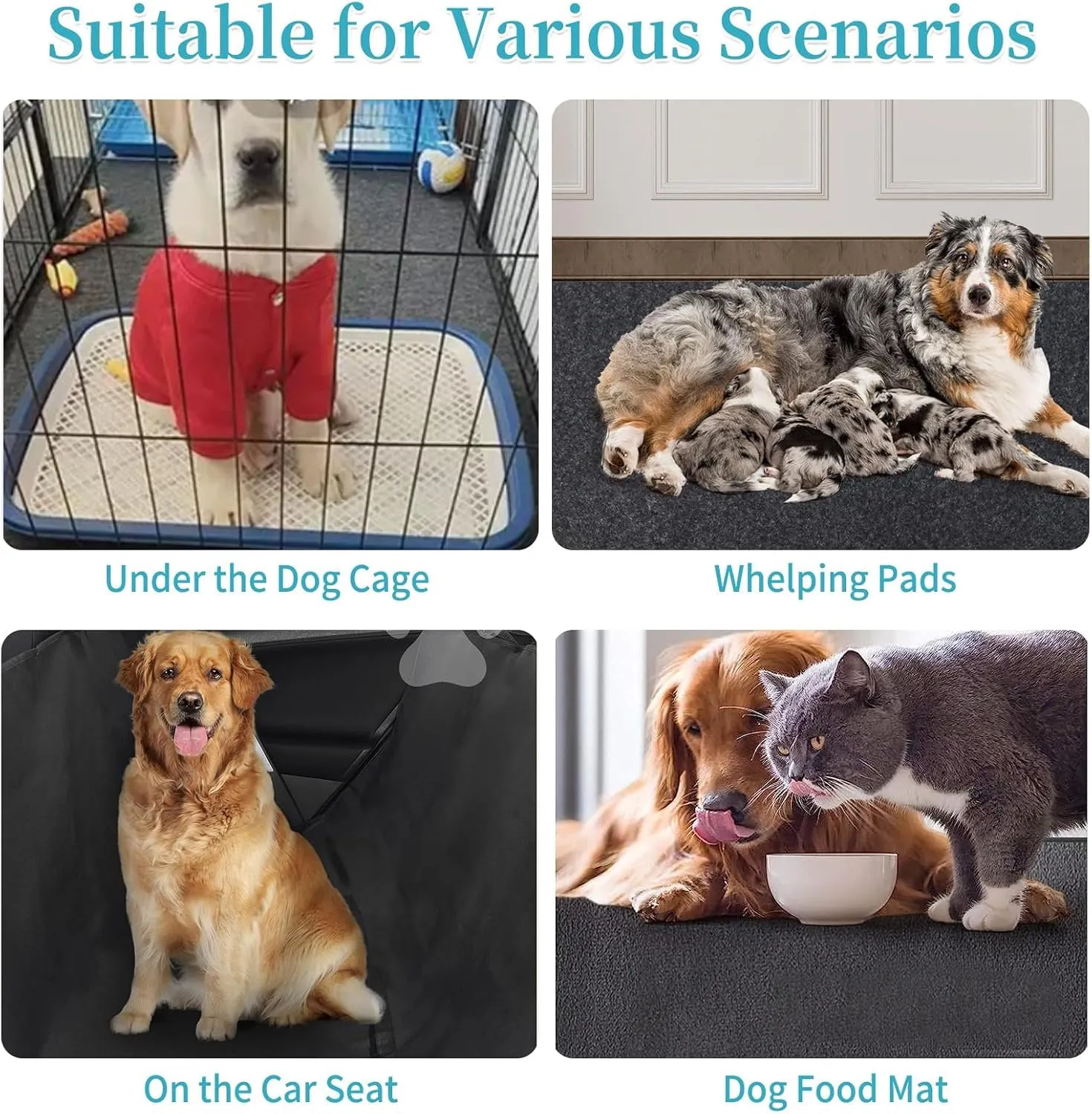 Non-Slip, Waterproof Dog Playpen Mat - Absorbent Dog Crate Mat Liner Protects Floors - Soft, Reusable, Ideal for Puppies & Seniors (Black, 29" x 48")