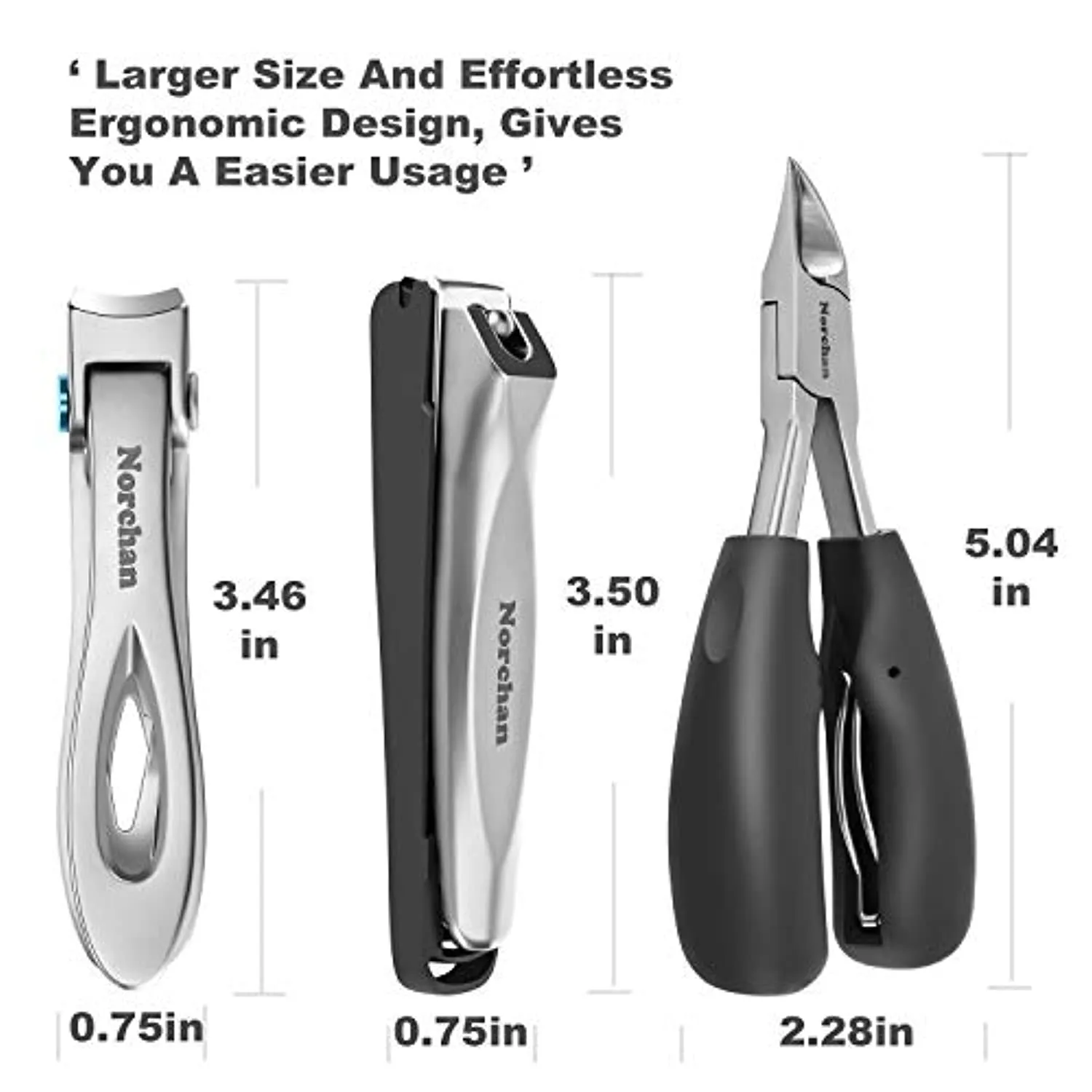 Norchan Large Nail Clippers Set, 3 Pcs Sharp Toenail and Fingernail Clippers for Men and Women (Premium, Big Size, Heavy-Duty Design)