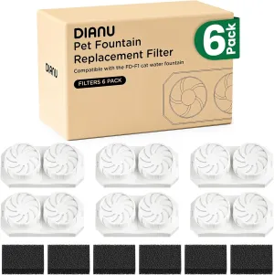 Official Cat Water Fountain Replacement Filters & Pre-Filter Sponges for 3.2L/108oz Stainless Steel Pet Fountain (6 Pack)