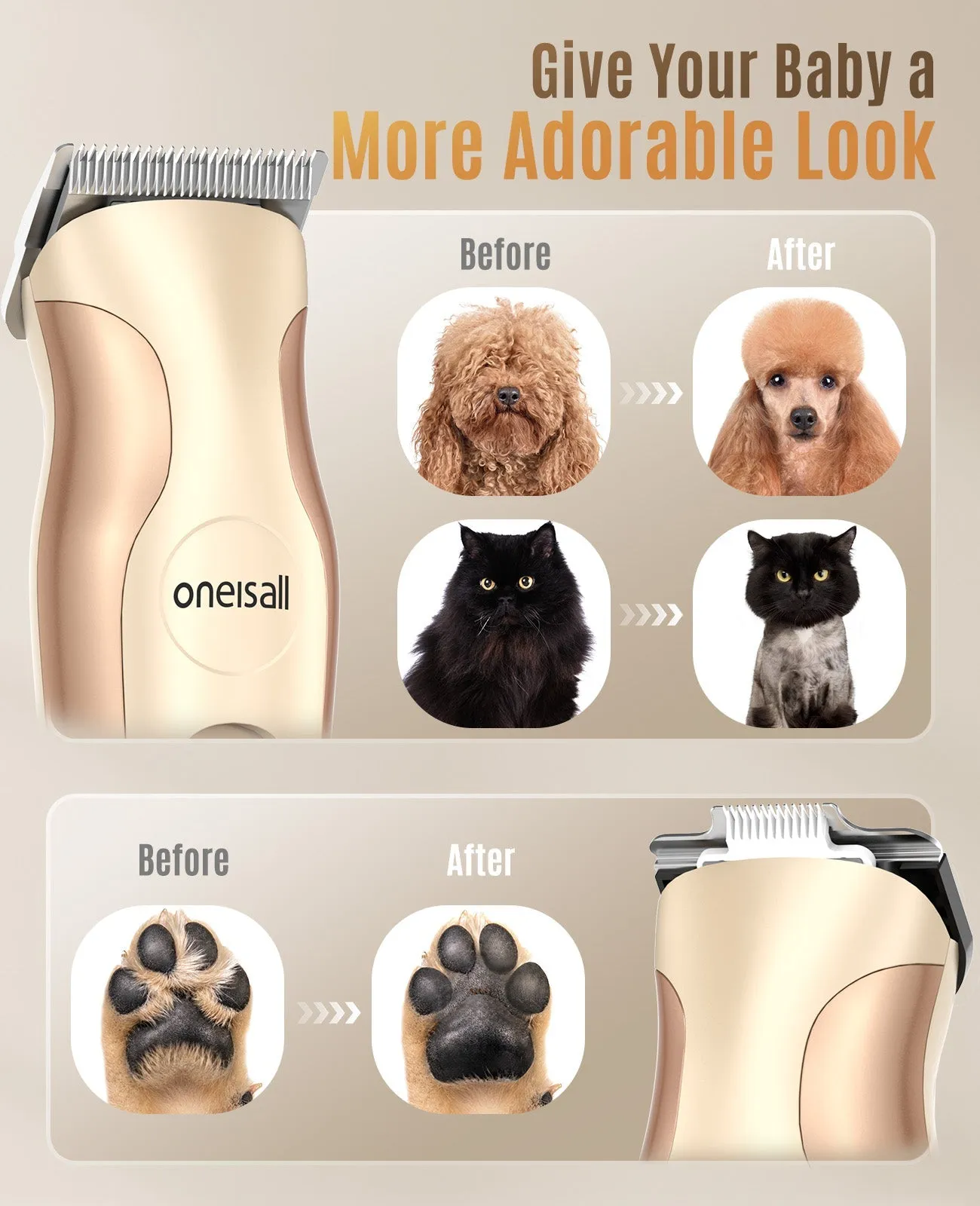 Oneisall DTJ002 Dog Clipper with Double Blades for Dog Paw Grooming Trimmer