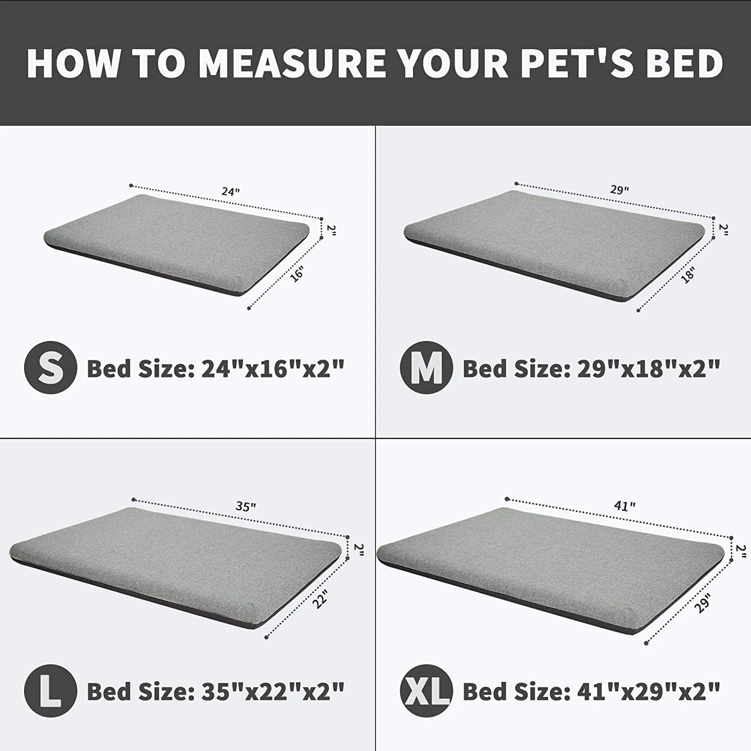 Panku Orthopedic Dog Beds for Median Dogs, Dog Pad for Crate with Durable Washable Waterproof Linen Removable Cover, Grey