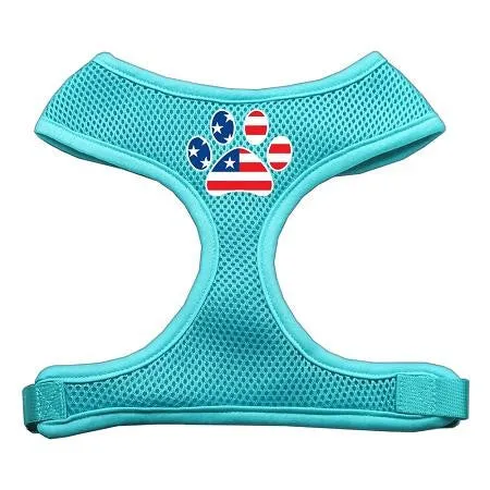 Paw Flag Usa Screen Print Soft Mesh Harness Aqua Extra Large