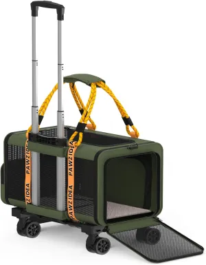 PAWZIDEA Expandable Pet Carrier with Wheels, 24x16x16in Large Cat Carrier for 2 Cats, Soft-Sided Dog Carriers for Small Medium Dog, Collapsible Rolling Travel Bag w/Telescopic Handle, XL Stroage Bag