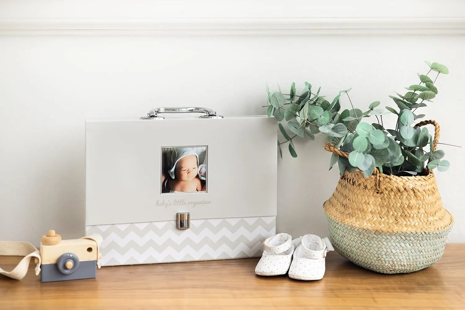 Pearhead Baby Briefcase and Document Organizer, All In One Expanding File Folder, Baby's Paperwork and Records, Newborn Keepsake and Memory Box with Labels, Baby Girl or Baby Boy Gift, Gray Chevron