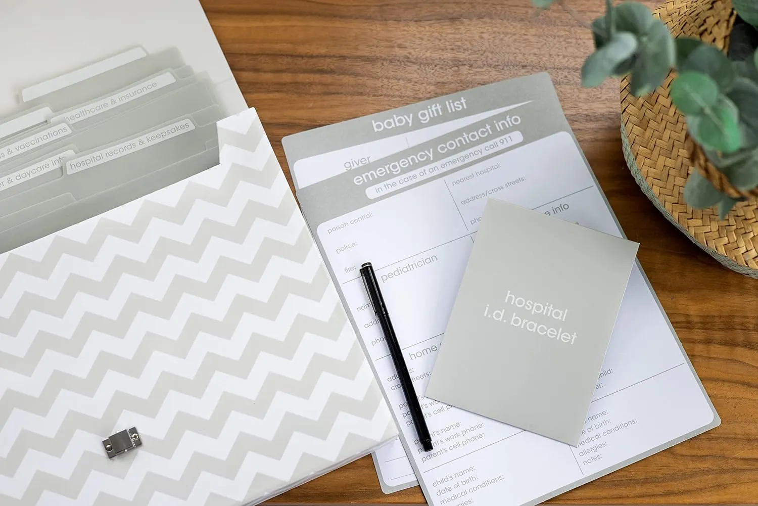 Pearhead Baby Briefcase and Document Organizer, All In One Expanding File Folder, Baby's Paperwork and Records, Newborn Keepsake and Memory Box with Labels, Baby Girl or Baby Boy Gift, Gray Chevron