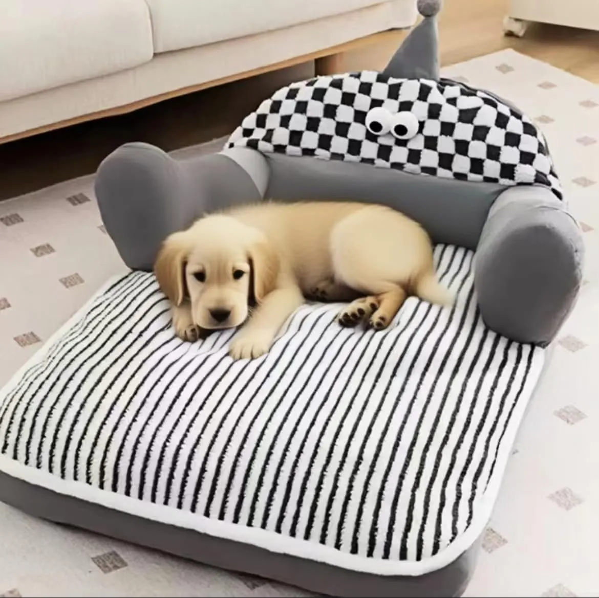 Pet Couch BedPet Bed for Medium Small Cats & DogsFluffy Cat Sofa with Premium Soft Corduroy FleeceSoft Calming Cat Sofa Beds for Cats Anti-Slip Bottom and Removable Washable Cover (grey, Small)