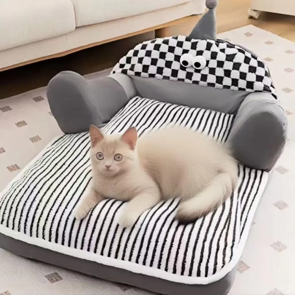 Pet Couch BedPet Bed for Medium Small Cats & DogsFluffy Cat Sofa with Premium Soft Corduroy FleeceSoft Calming Cat Sofa Beds for Cats Anti-Slip Bottom and Removable Washable Cover (grey, Small)
