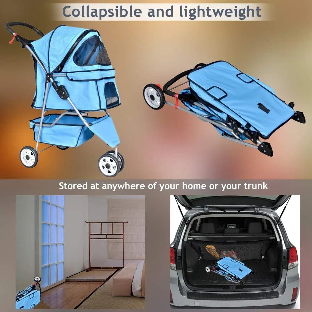 Pet Stroller Dog Stroller Cat Stroller 3 Wheels Pet Stroller Pet Jogging Stroller Pet Jogger Stroller Dog/Cat Cage Travel Lite Foldable Carrier Strolling Cart