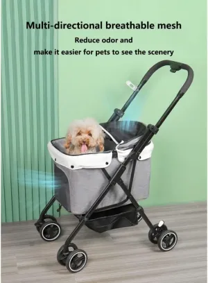 Pet Stroller Dog Stroller Travel Carriers for Dogs and Cats with 360 Swivel Front Wheels and Suspension That Can Be Folded at The Touch of A Button (Blue) (Grey)