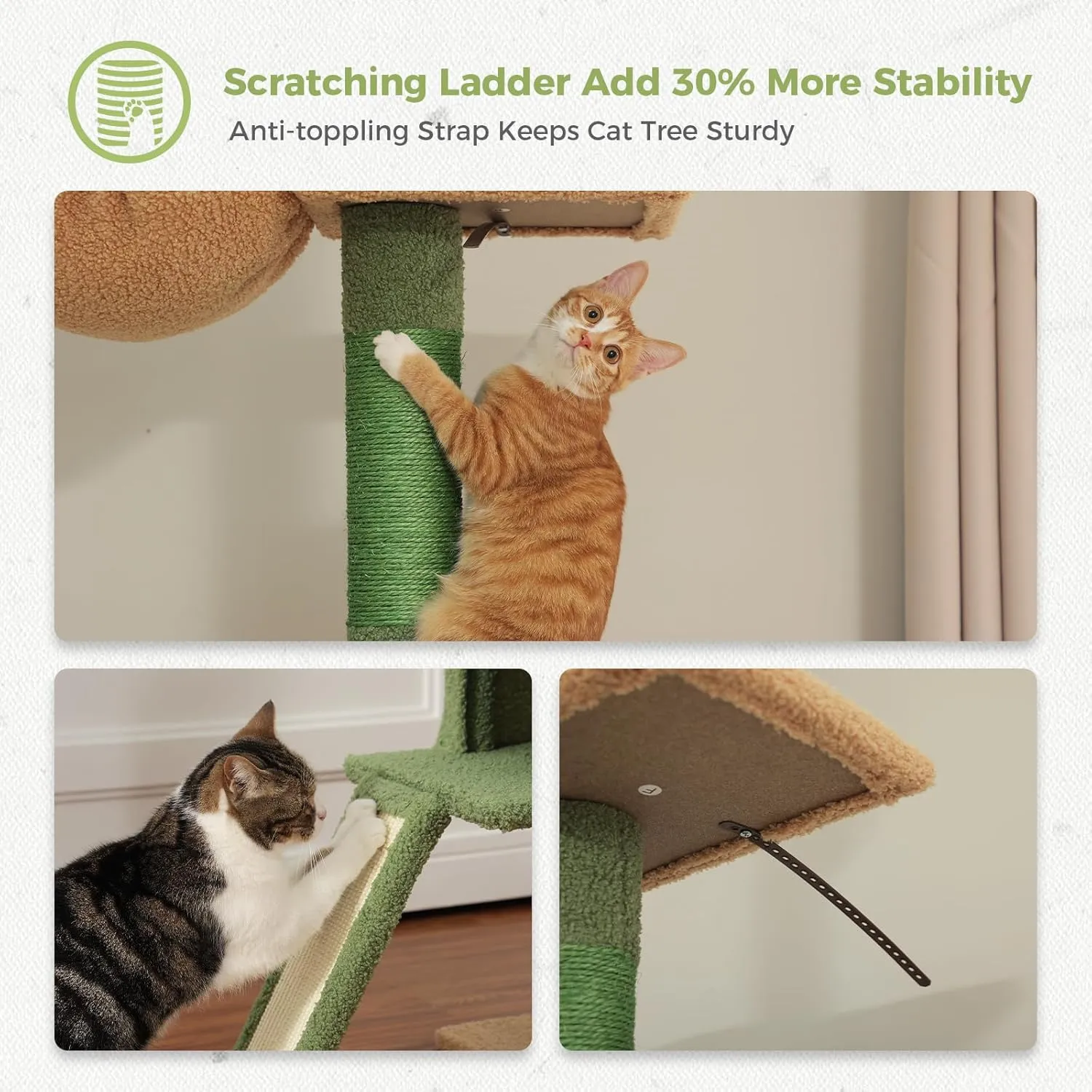 PETEPELA Floor to Ceiling Cat Tree[83"-108"], Cat Tower 5 Levels, Height Adjustable, Cat Scratching Post with Top Perches and Spacious Condo for Large Indoor Cats, Cactus Green