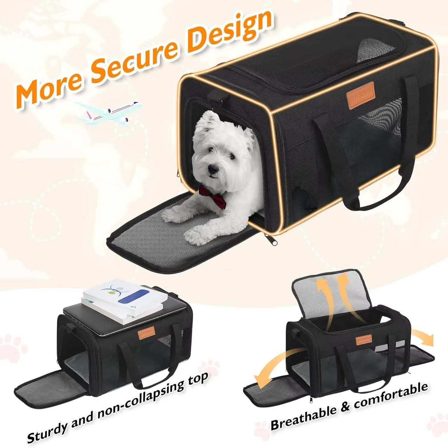 PETUX Pet Carrier Airline Approved for Small Cats, 17"x11"x9.5" Cat Carrier Soft with Anti-Scratch Mesh, Top Open Portable Cat Travel Carriers with Little Box for Cats Up to 15 Lbs (Black)