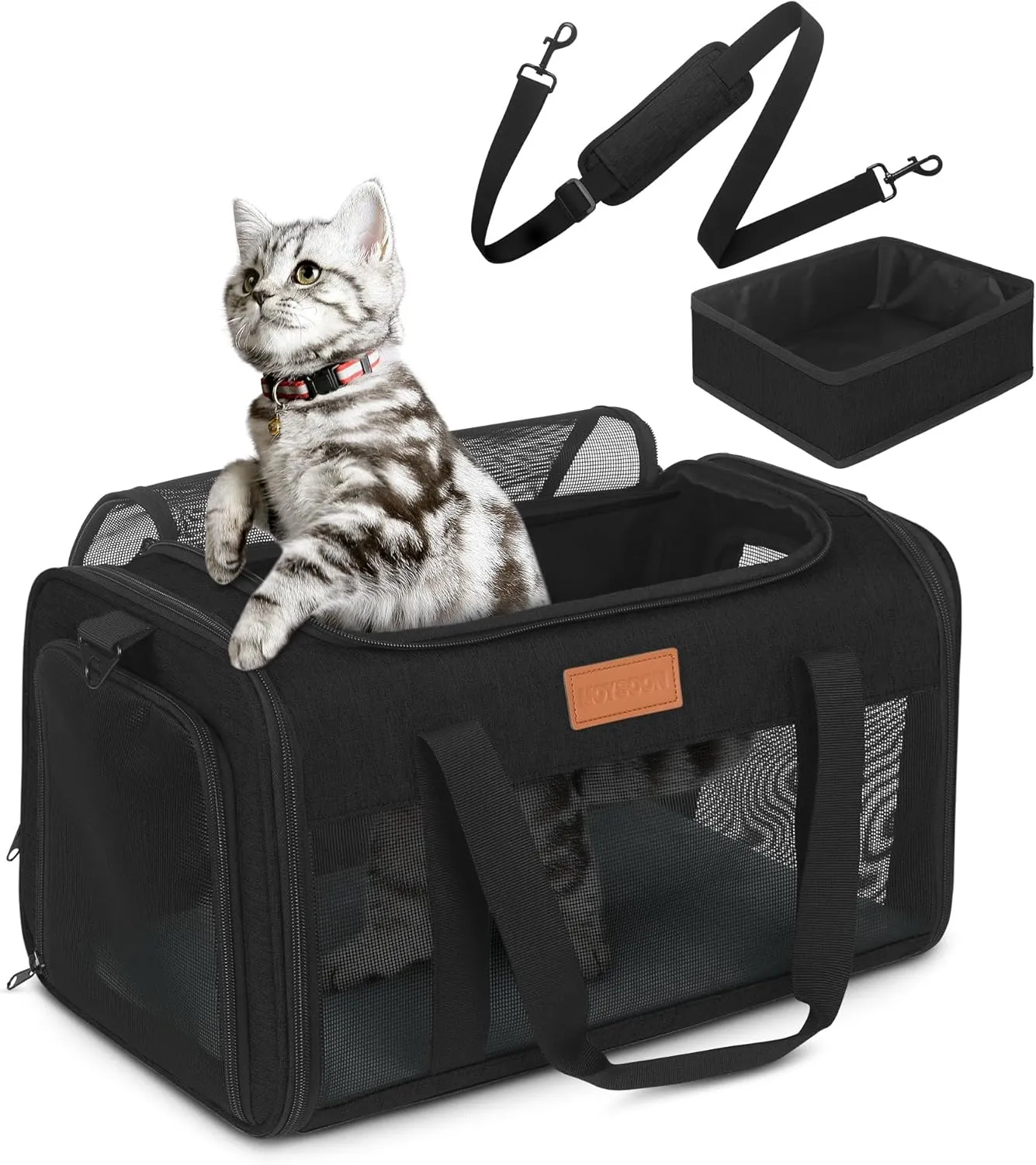 PETUX Pet Carrier Airline Approved for Small Cats, 17"x11"x9.5" Cat Carrier Soft with Anti-Scratch Mesh, Top Open Portable Cat Travel Carriers with Little Box for Cats Up to 15 Lbs (Black)