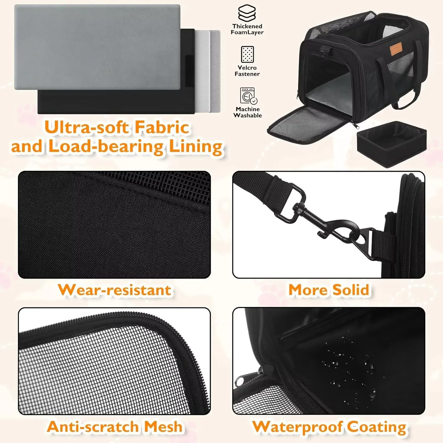 PETUX Pet Carrier Airline Approved for Small Cats, 17"x11"x9.5" Cat Carrier Soft with Anti-Scratch Mesh, Top Open Portable Cat Travel Carriers with Little Box for Cats Up to 15 Lbs (Black)